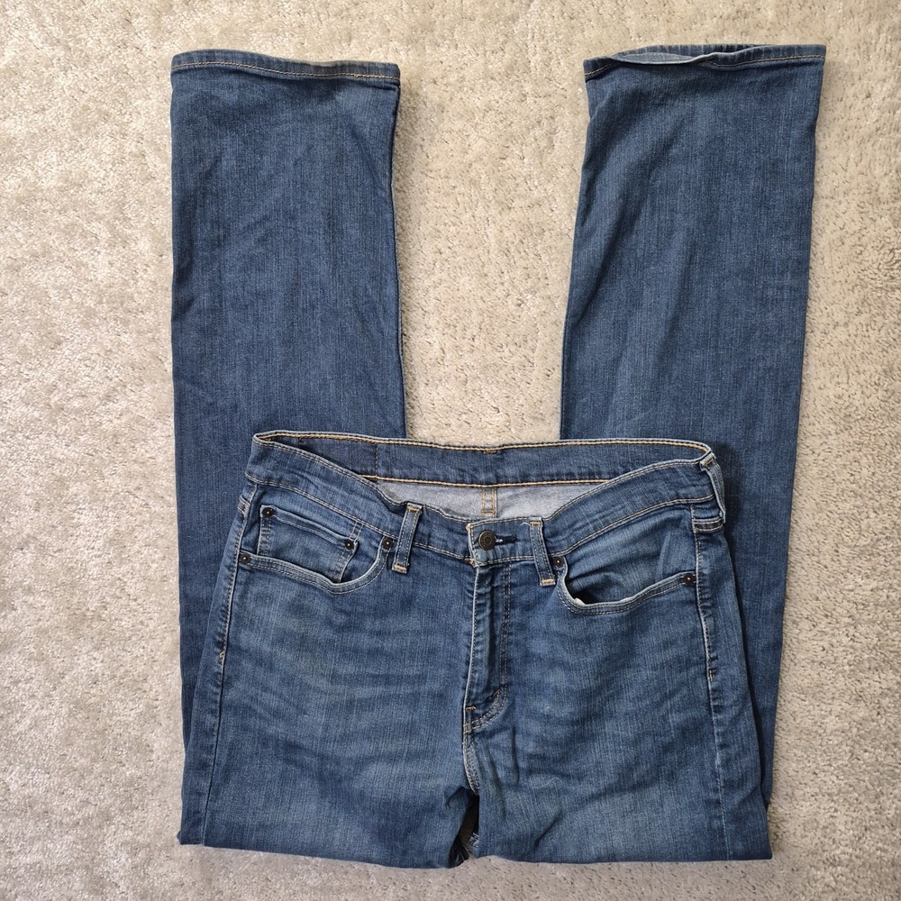Levis 514 Jeans Mens 32/33 Slim Straight Leg Blue Denim Classic Whisker Fade USA